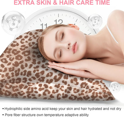 Skiennix Mulberry Silk Pillowcases - King Size 2-Pack with Hidden Zipper | Soft, Breathable Cooling for Hair & Skin - Leopard Beige