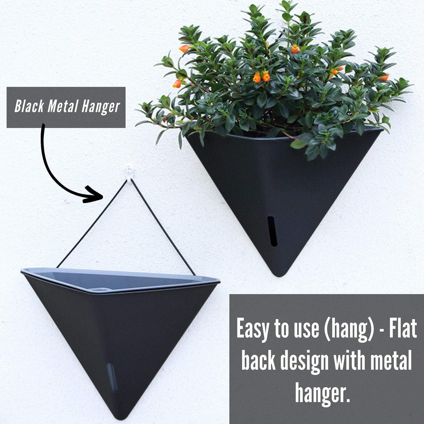 LaLaGreen Bundle - 12" x 4 Pack Black + 12" x 2 Pack Gray + 12" x 2 Pack White Large Self Watering Geometric Hanging Flower Vase Vessel with Metal Hanger, Modern Stylish Wall Mounted Succulents Pots
