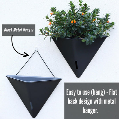 LaLaGreen Bundle - 12" x 2 Pack Black + 12" x 4 Pack Gray Large Self Watering Geometric Hanging Flower Vase Vessel with Metal Hanger, Modern Stylish Wall Mounted Succulent Pot Holder Decor