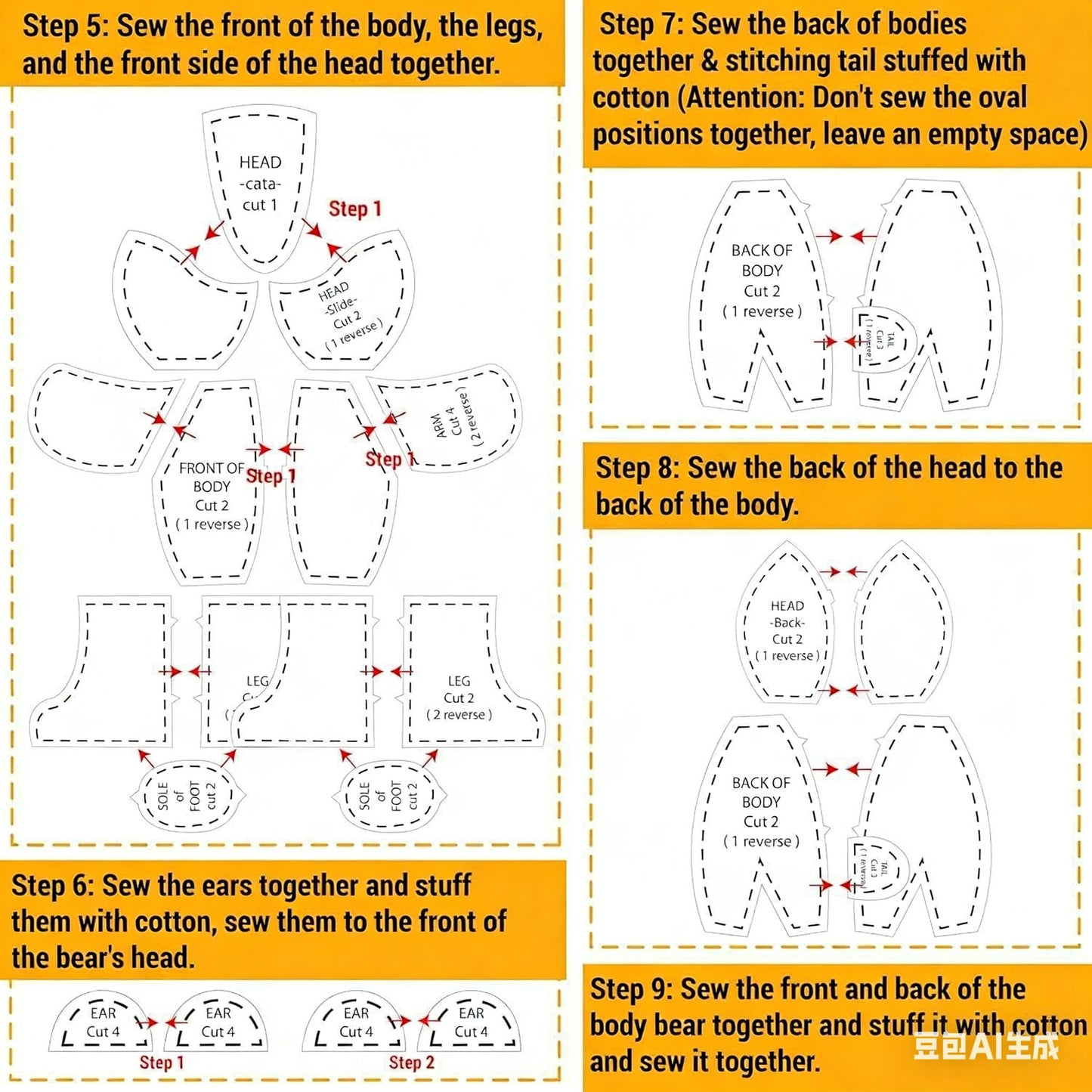 YICBOR Memory Bear Sewing Templates Set, 10Pcs Durable Acrylic Teddy Bear Sewing Patterns & Templates with Detailed Instructions for Sewing (Medium)
