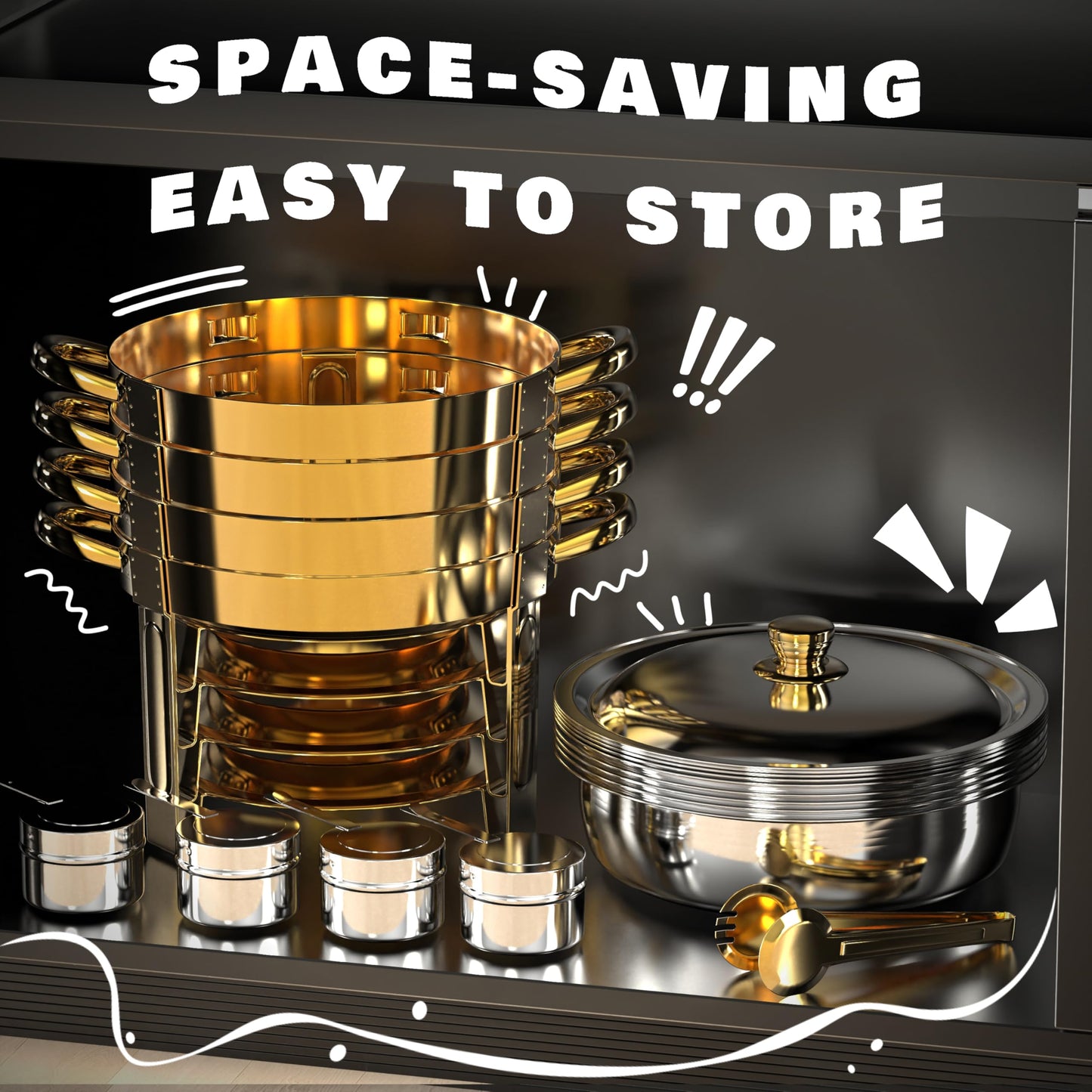 Chafing Dishes for Buffet Set,4 Pack 6QT, Easy 30-Second Lid Assembly Stainless Steel Food Warmers for Catering, Parties & Events, Gold Colors Chafing Dish Buffet Set
