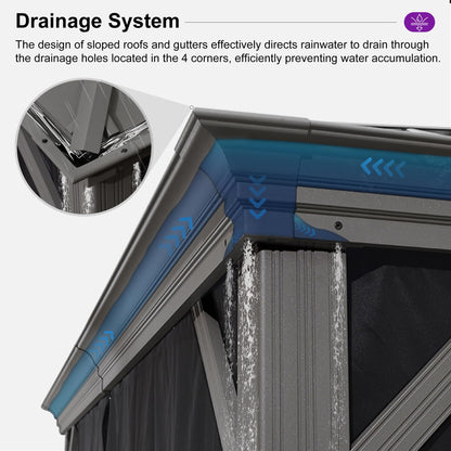 PURPLE LEAF 12' X 14' Permanent Hardtop Gazebo Galvanized Steel Double Roof Pavilion with Aluminum Frames Heavy Duty Patio Gazebo for Pool Patio Deck Garden,Netting and Curtains Included, Light Grey