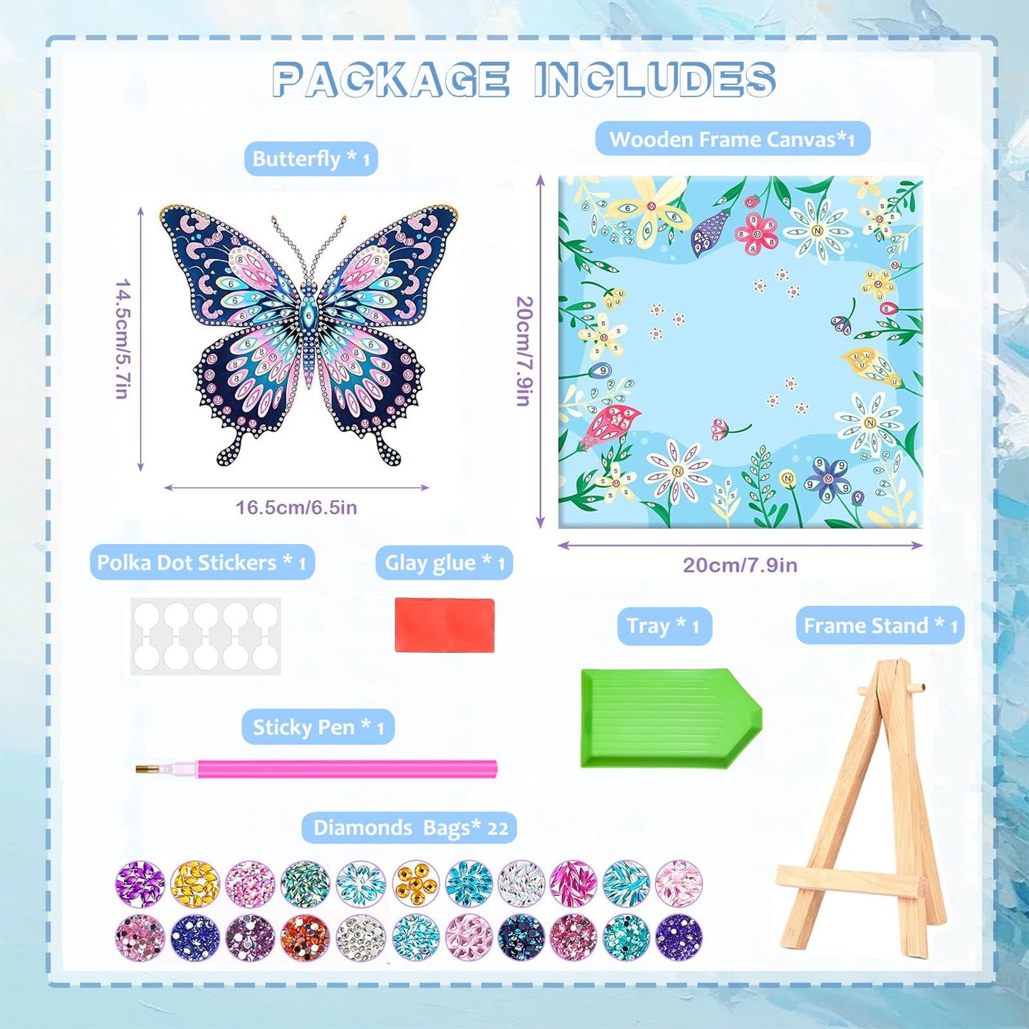Arts and Crafts for Age 8-12, Framed Canvas Diamond Art Kits for Adults, Butterfly Diamond Art with Wooden Triangle Easel, Diamond Painting for Beginners, Birthday Gifts for Women, Gifts for Girls 6-8