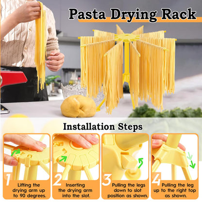 10 Pcs Gnocchi Pasta Making Tools kit, Pasta Drying Rack, Gnocchi Board, Cutter, Ravioli Stamp, Wood Threaded Pasta Roller Pin Set, Noodle and Dumplings Maker, Homemade Kitchen Gift for Pasta Lovers