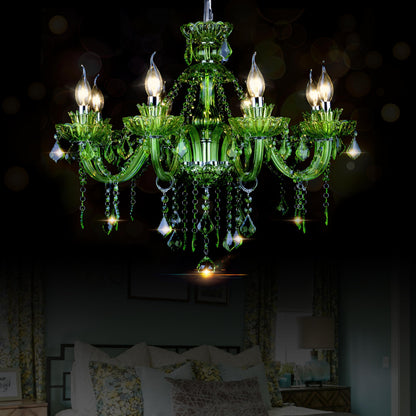 Bagood 8 Lights Green K9 Crystal Candle Chandeliers Lighting Modern Pendant Lights Candle Chandelier Lighting for Dining Living Room Bedroom Entry Elegant Decoration E12 Base, H22.8 x W27.2 Inch
