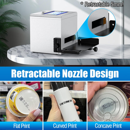 TIKTONER Inkjet Coding Machine, Date Printer with 7-inch Touch Screen Batch Code Printer with 42ml Quick-Drying Ink Cartridge Inkjet Coder for Barcode/QR Code/Number/Picture Print on Many Materials