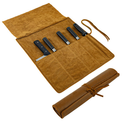 Genuine Leather Knife Roll, Knife Bags for Chefs Professional, Small Chef'S Knife,Knives Holders Protectors with 5 Slots