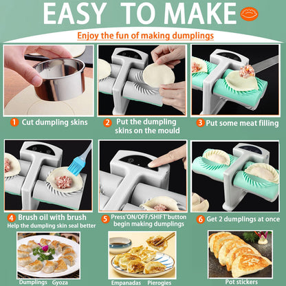 Electric Dumpling Maker Two Sizes Double Head Automatic Electric Dumpling Maker Machine Mould Household Quick Rechargeable Dumpling Maker Kit with Silicone Baking Mat,Dough Cutters,Spoon Brush