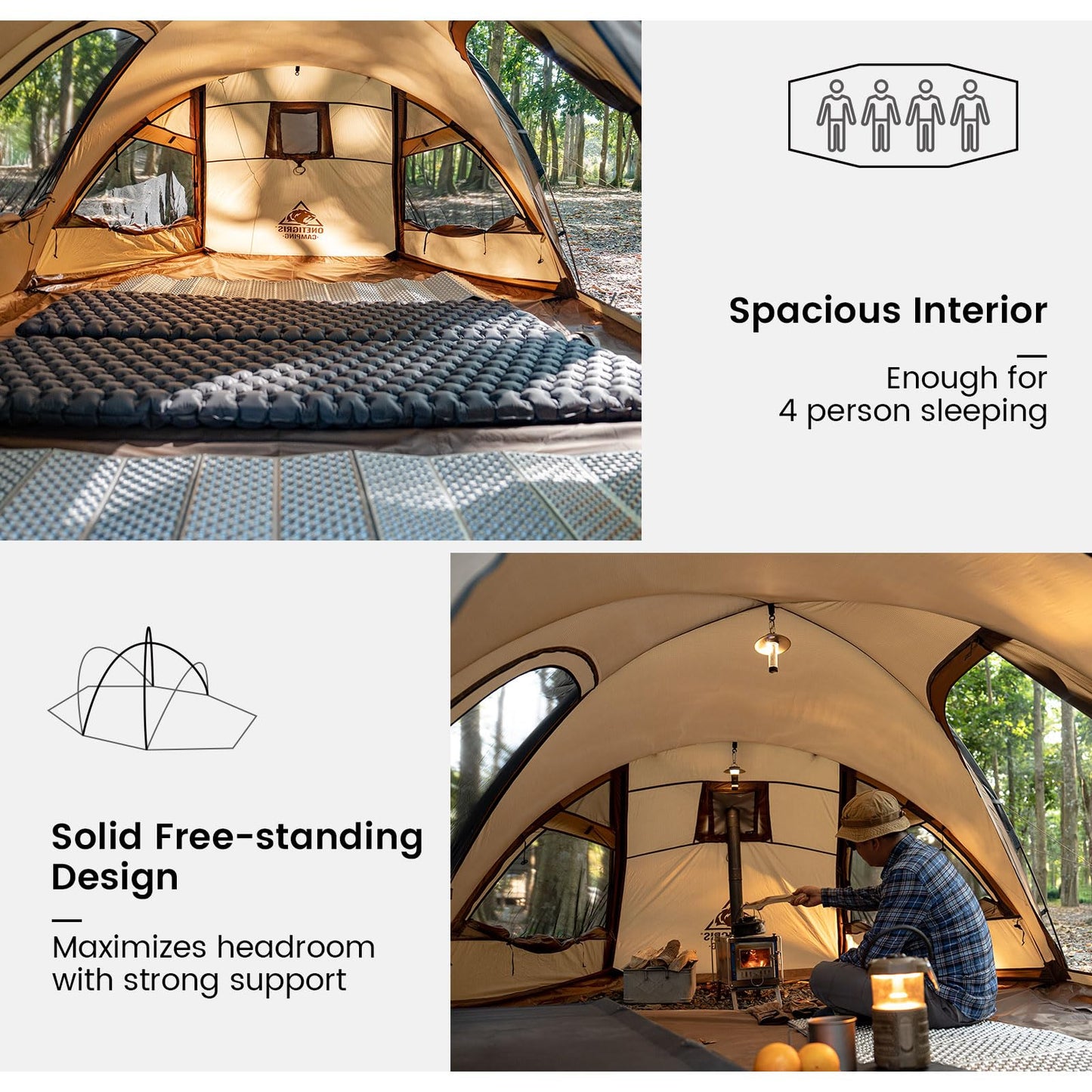 OneTigris ORBITIS Hot Tent, Waterproof 4 Person Tent with Full Size Footprint, 4 Season Tents for Camping, Hiking, Bushcraft, Car Trips