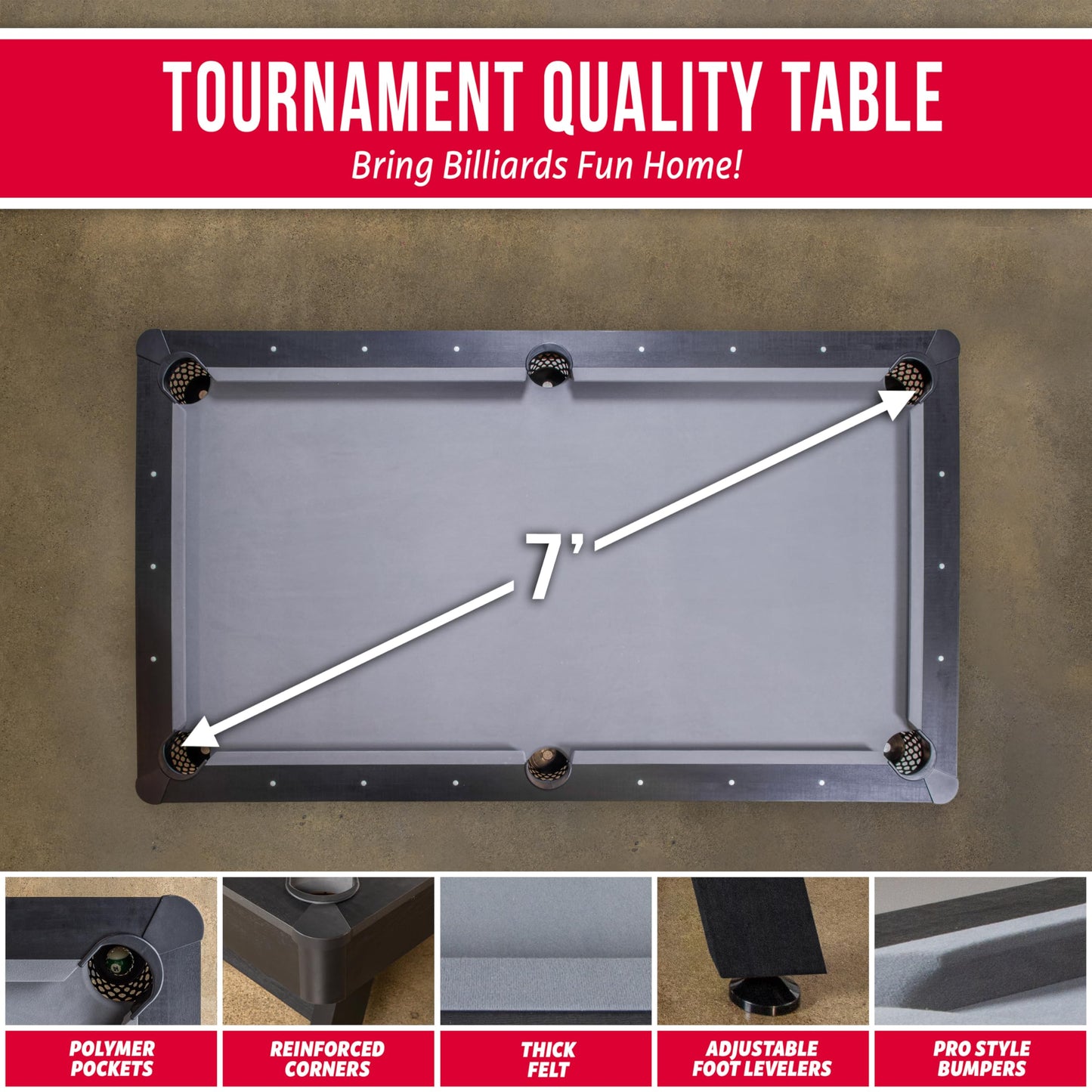 GoSports 7 ft Pool Table with Wood Finish - Billiards Game Room Table for Adults & Family - Accessories Not Included