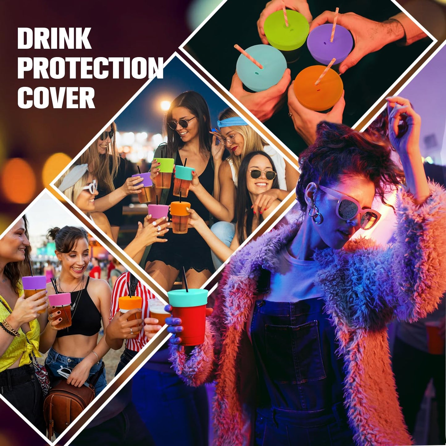 Drink Protection Cover | 100% Silicone and Reusable, Perfect for Parties, Bars or Clubs, Fits All Cup Sizes | Stop Worrying About Beverage Safety (6 Pack)
