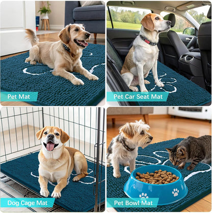 OLANLY Dog Door Mat - Absorbent Non-Slip Mud Mat for Muddy Paws | 35x24, Atlantic Blue, Quick Dry Chenille