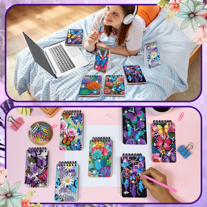 Fuyoooo 12 Pcs Diamond Painting Notebook DIY Cover Notebook Diamond Art Kits Notepad 5D Journal Art Accessories for Adults Crafts Sketchbook with Tools Gift(12 Pcs,Flower Butterfly)
