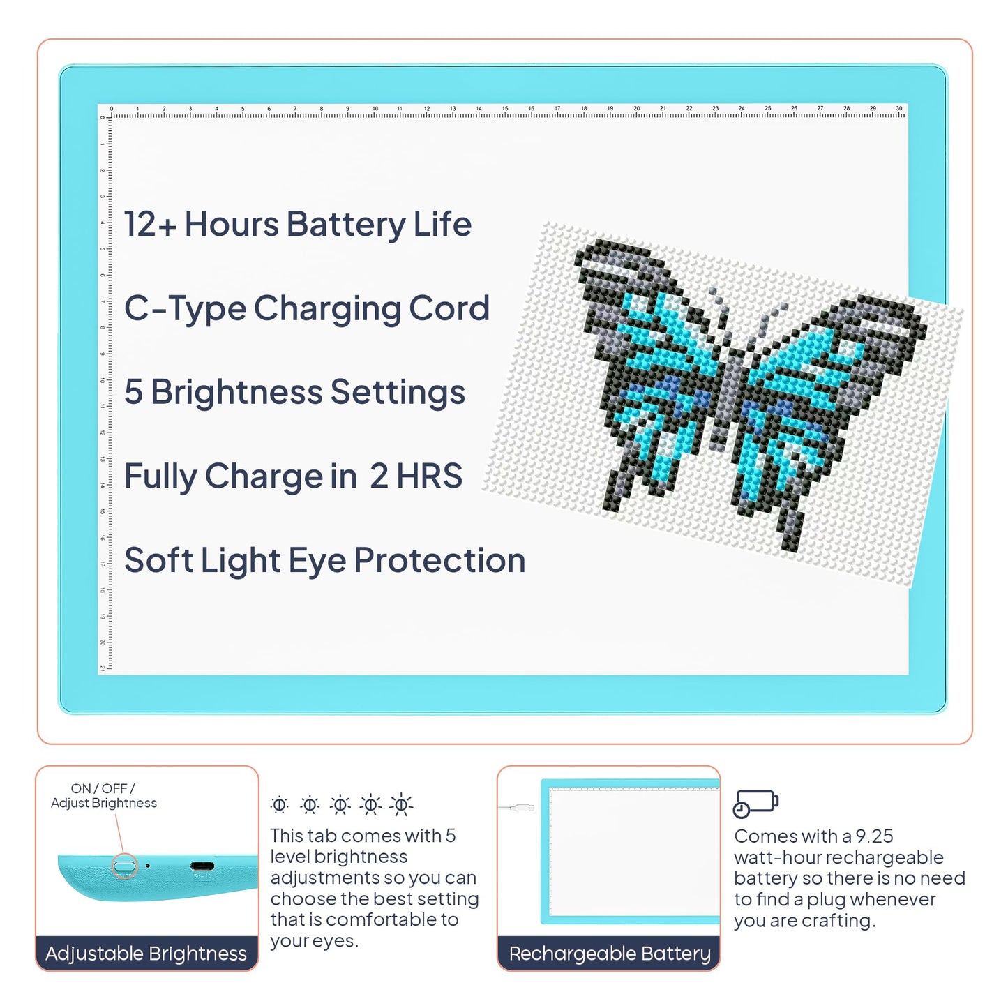 iVyne Rechargeable A4 Light Pad for Diamond Painting & Art Projects – LED Light Board with Diamond Art Accessories – Ultra-Thin & Portable Diamond Dot Light Board, Perfect for Artists - Blue