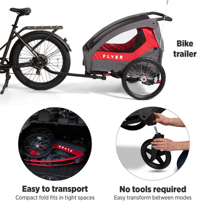 Flyer(TM) Duoflex 2 in 1 Bike Trailer and Double Stroller for Toddlers, 1+ Years