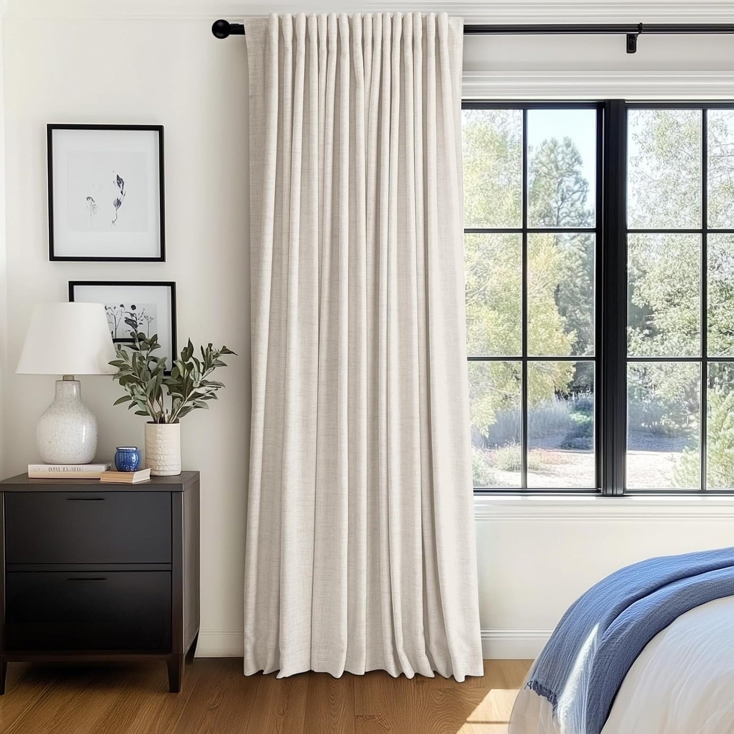 Skiennix 100% Blackout Linen Curtains - Thermal Insulated Drapes for Bedroom | 96" Long, Cream