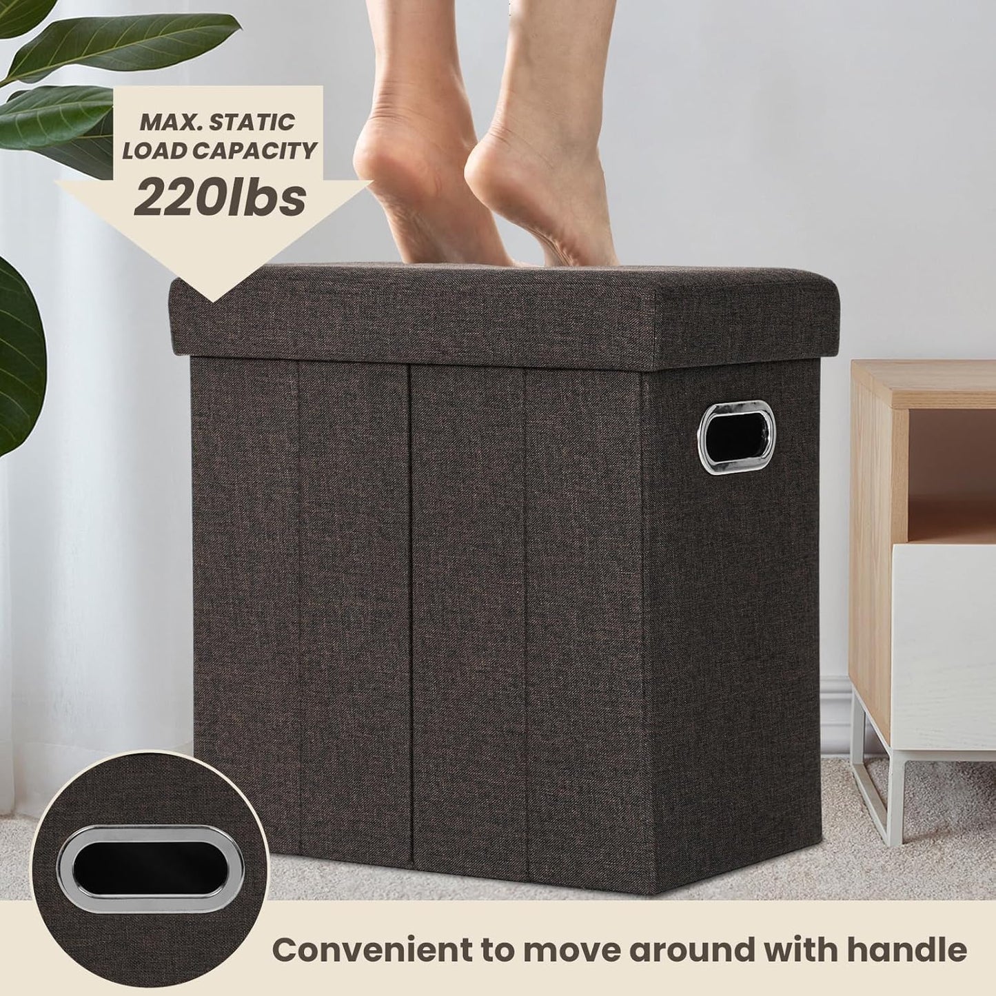 16.5x16.5x10.6in COSYLAND Ottoman with Storage Collapsible Fabric Ottoman Footrest Foot Stool for Room Small Slim Tall