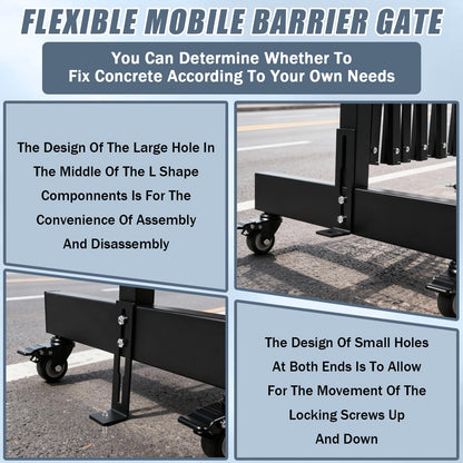 23.5FT Industrial Metal Expandable Barricade，Retractable Traffic Fence with Casters, Folding Security Gate，Portable Barricade Gate for Construction Area, Traffic Control, Cordon(Black