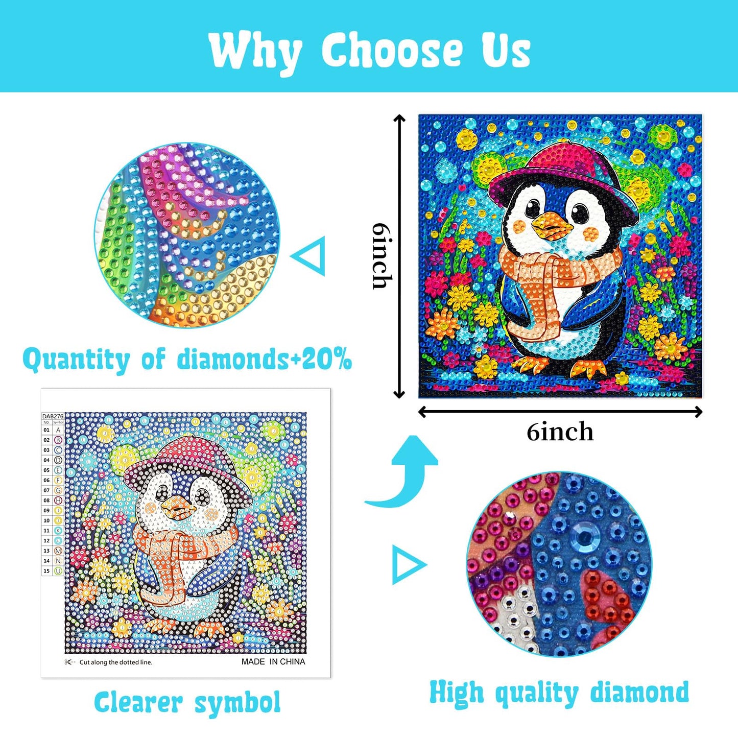 Libfx Diamond Art Kits for Kids 4 Pcs Diamond Art for Girls Boys Beginners Arts and Crafts for Kids Ages 8-12 (Dog Cat Penguin Owl)