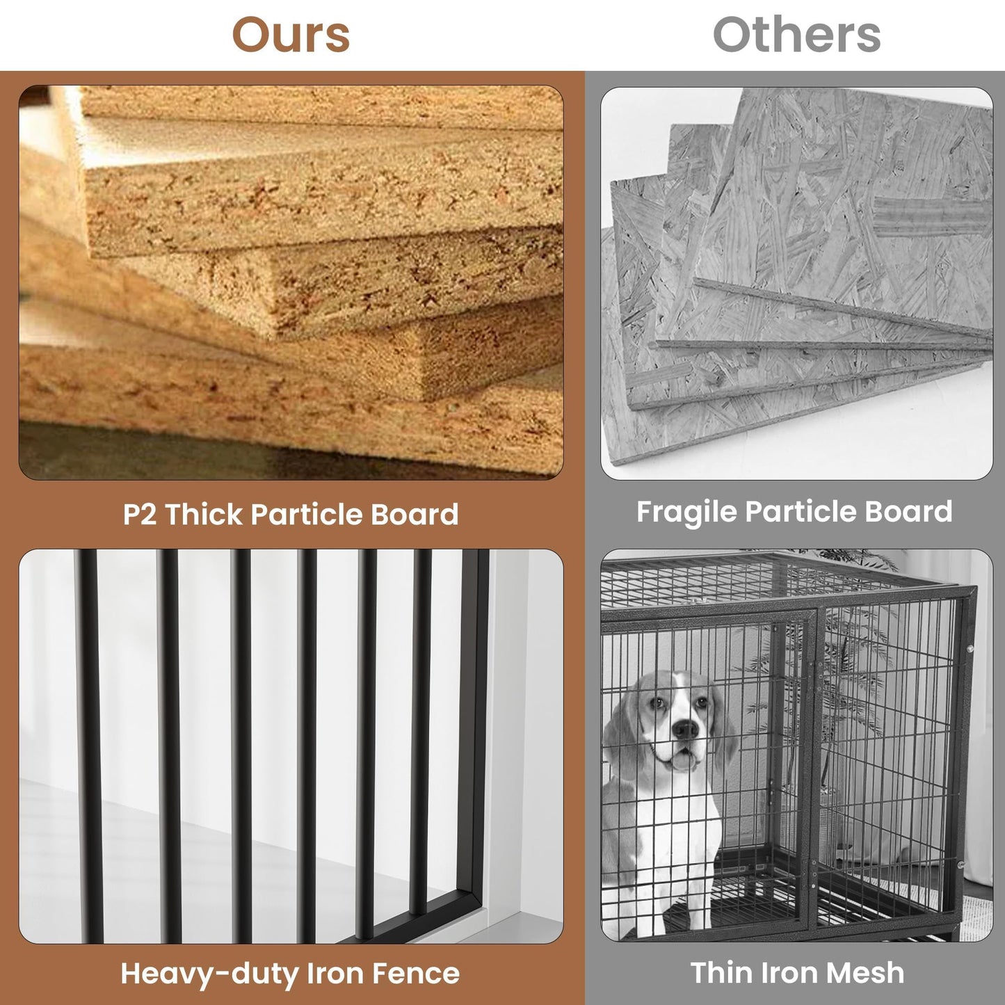 Dog Crate Furniture for 2 Dogs, 60" Farmhouse Dog Kennel Furniture with 2 Large Drawers, Indoor Dog Cage & TV Stand, Wooden Double Dog Crates for Small Medium Dogs, White