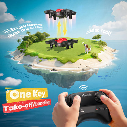 Veeniix V995 Red Mini Drone for Kids and Beginners,Indoor RC Quadcopter Plane with 3D Flips, 360° Rotation, Circle Fly, Auto Hover, Headless Mode, 21Mins 3 Batteries, Gift for Boys and Girls