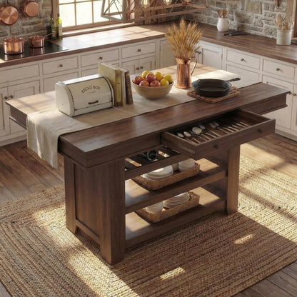GAOMON 36" Tall Farmhouse Counter Height Dining Table for 4-6, Wooden Bar Height Kitchen Table with Thick Top, Deepened Wine Rack & Shelves, 2 Drawers, Rectangular, for Bar, Kitchen, Pub, Retro Brown