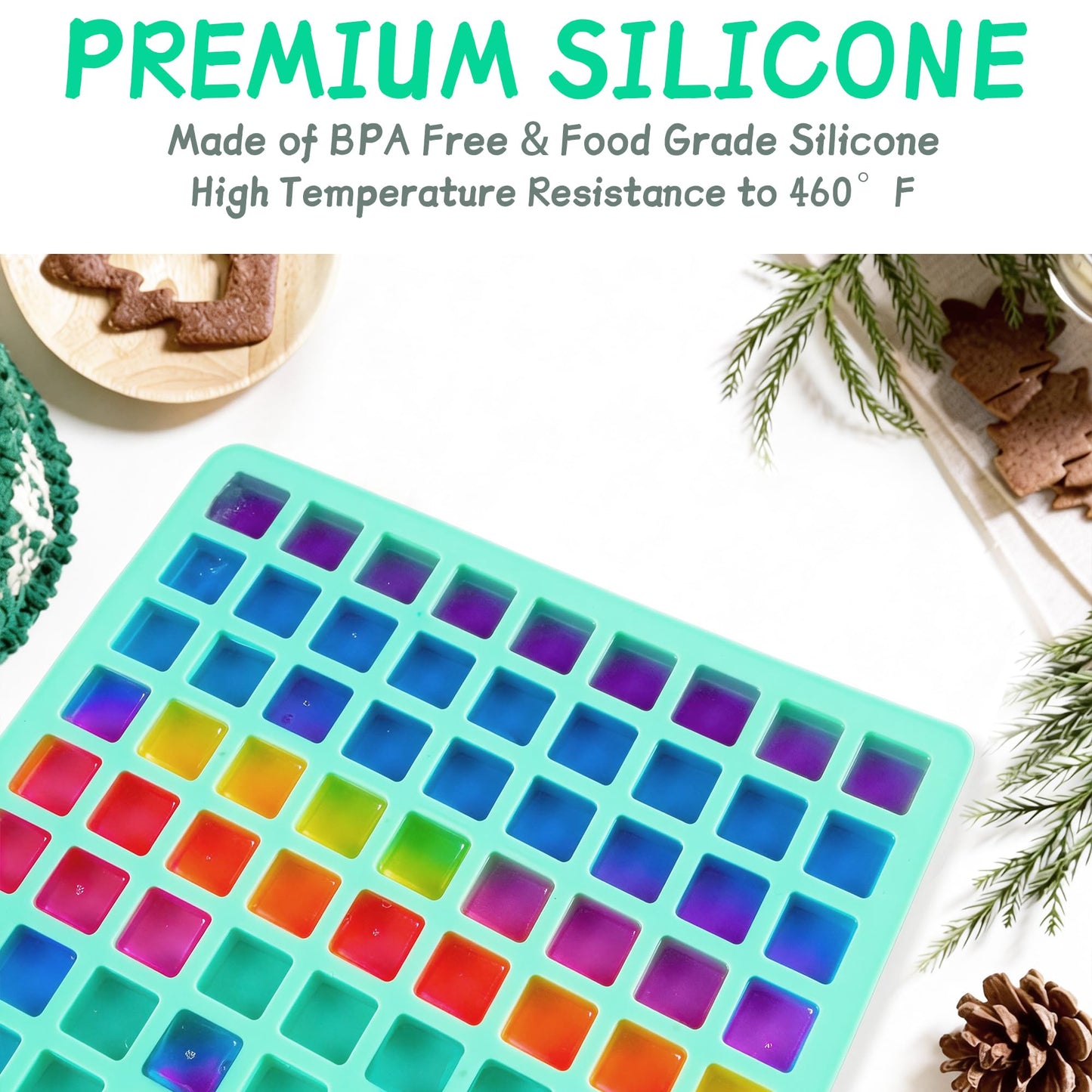 3Pack Square Silicone Candy Molds,126- Cavity Non-Stick Mini Gummy Mold for Caramel,Hard Candy,Ice Cube,Chocolate,Ganache (126-Cavity)