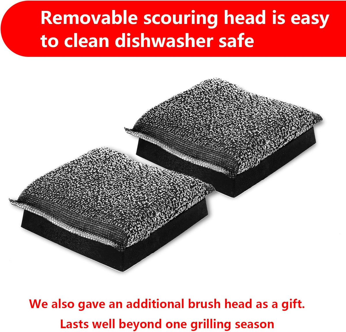 XUDKAKAIXIN Grill Brush - Bristle-Free Design with Replacement Head | Safe & Efficient for Cast Iron & Stainless Steel Grates
