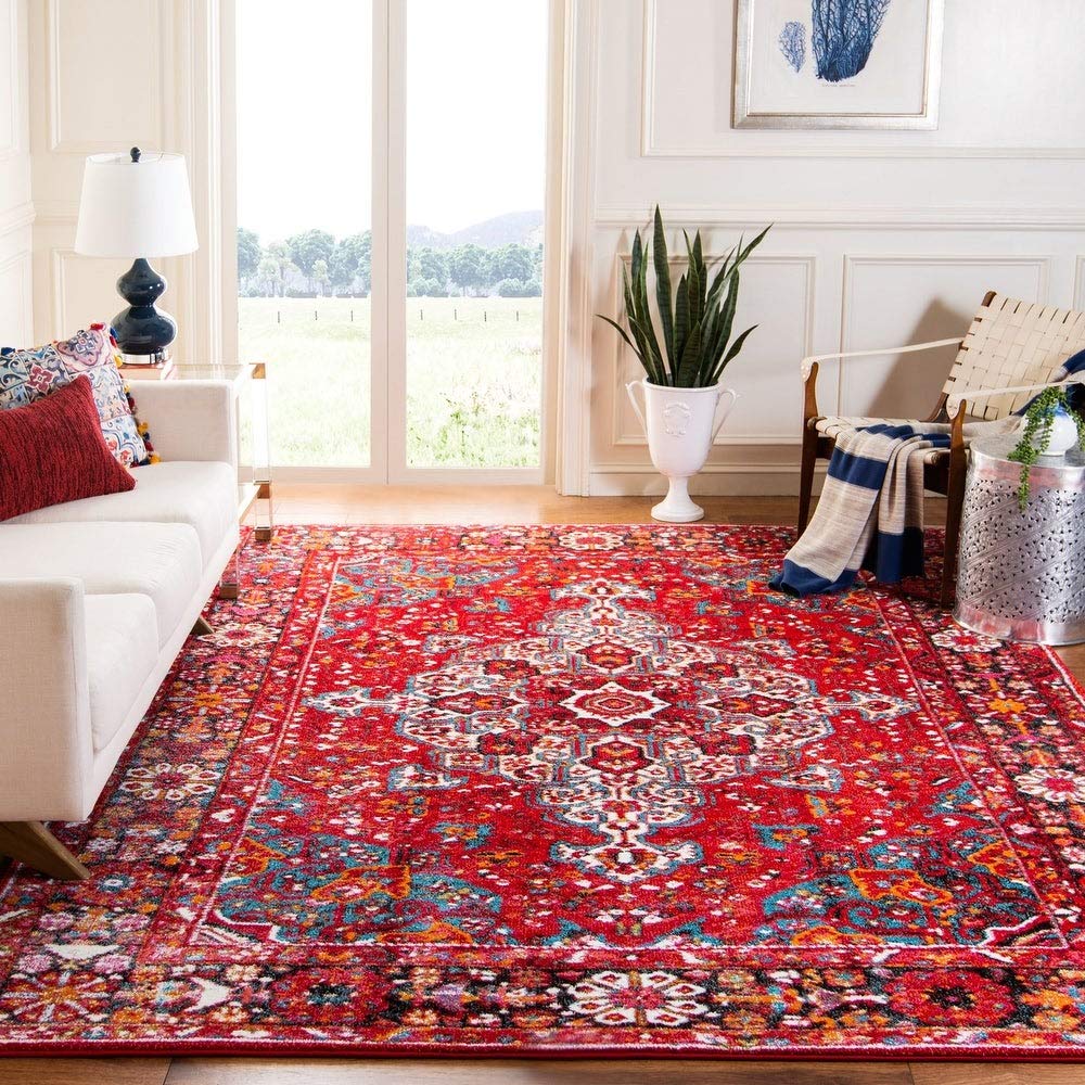 SAFAVIEH Vintage Hamadan Collection Area Rug - 9' x 12', Red & Multi, Oriental Traditional Persian Design, Non-Shedding & Easy Care, Ideal for High Traffic Areas in Living Room, Bedroom (VTH222A)