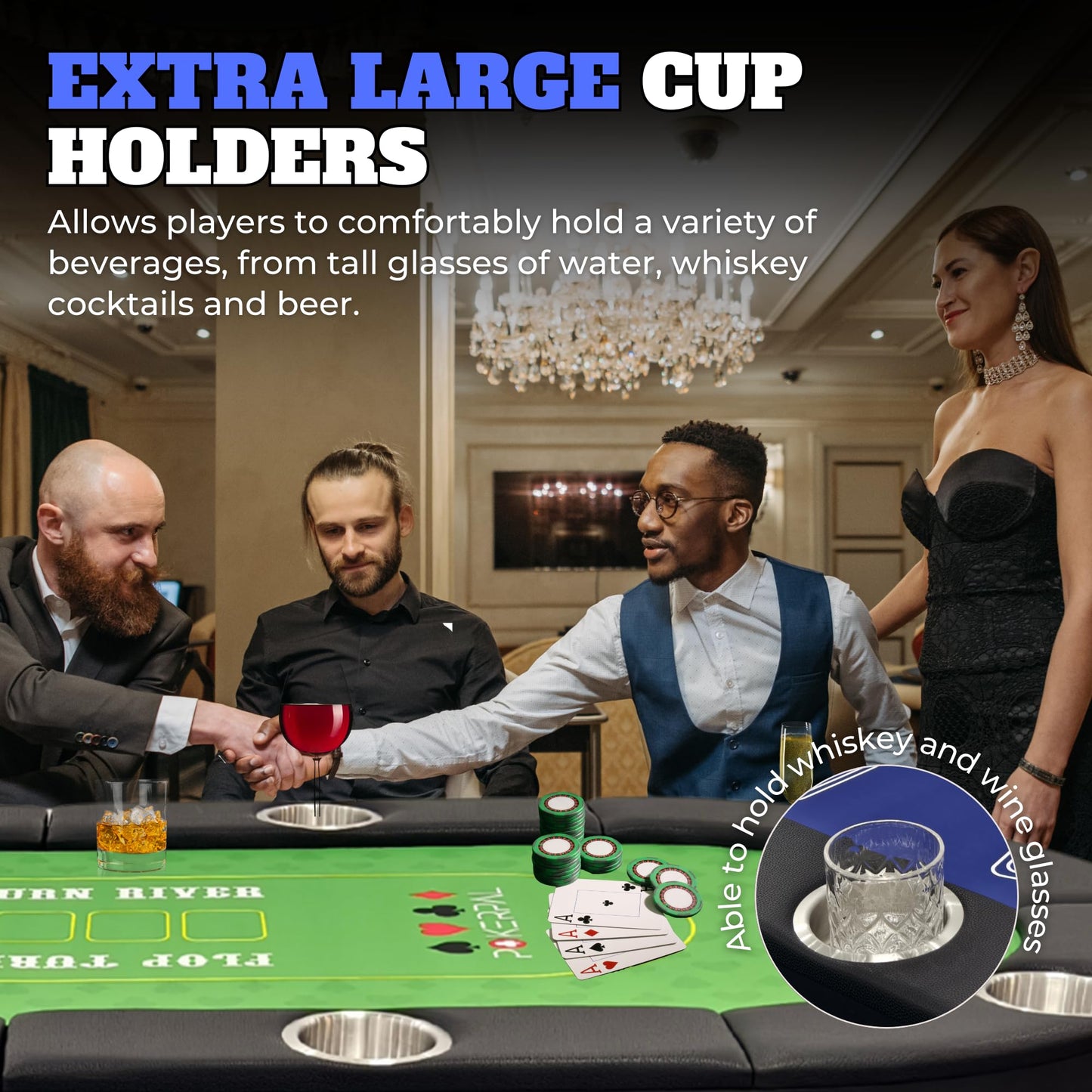 8 Player Poker Table with 2 Interchangeable Game mats, Texas Holdem and Blackjack, Collapsible Casino Table with Padded Rails and XXL Cup Holders for Wine and Whiskey Glasses, (71 in) - Burgundy