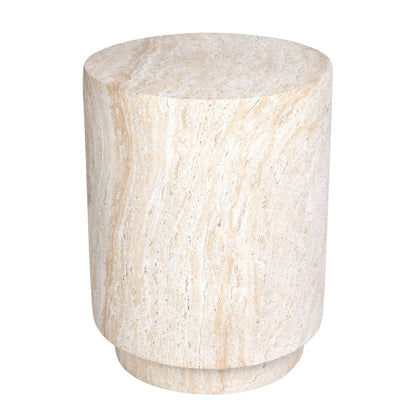 Empire Art Direct Cylinder Travertine Stone Finish Italian Design MgO Side Accent Table, Living Room, Bedroom & Office, 14.2"x14.2"x18.3"
