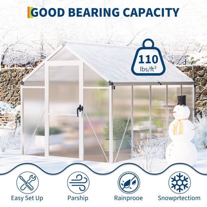 6X10 FT Greenhouse for Outdoors, Polycarbonate Flower Greenhouse with Roof Vent, Push-Pull Lockable Door, Aluminum Walk-in Greenhouses for Outside Garden Backyard, Patio, Lawn, Silver
