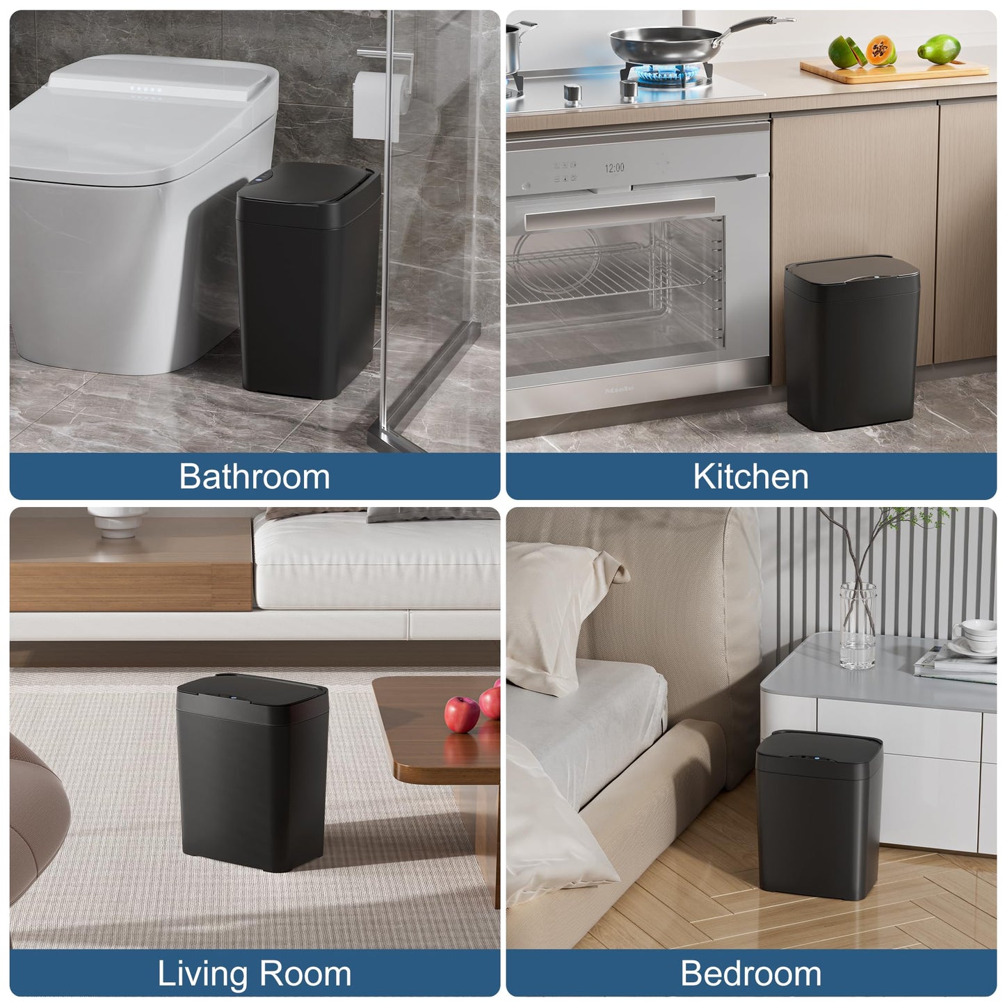 Vanpopubs 2 Pack 2.7 Gal Bathroom Trash Can with Lid, Automatic Trash Can Small Smart Garbage Can Touchless, Slim Motion Sensor Waterproof Plastic Trash Bins for Bedroom Office Kitchen Toilet Black