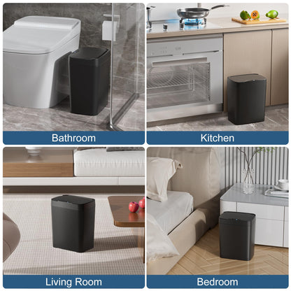 Vanpopubs 2 Pack 2.7 Gal Bathroom Trash Can with Lid, Automatic Trash Can Small Smart Garbage Can Touchless, Slim Motion Sensor Waterproof Plastic Trash Bins for Bedroom Office Kitchen Toilet Black