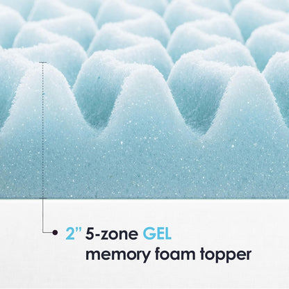 Mellow 2 Inch 5-Zone Memory Foam Mattress Topper, Cooling Gel Infusion, Full Size, Blue