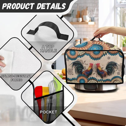 Rooster Boho Slow Cooker Dust Cover with Handle and Side Pocket for 6-8 Quart Kitchen Appliances