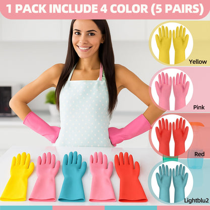 Xgunion Rubber Cleaning Gloves for Dishwashing-5 Pairs Colorful Reusable Household Cleaning Glove for Washing Dishes and Kitchen Cleaning Non-Slip Grip Dish Gloves for Women Men (Medium)