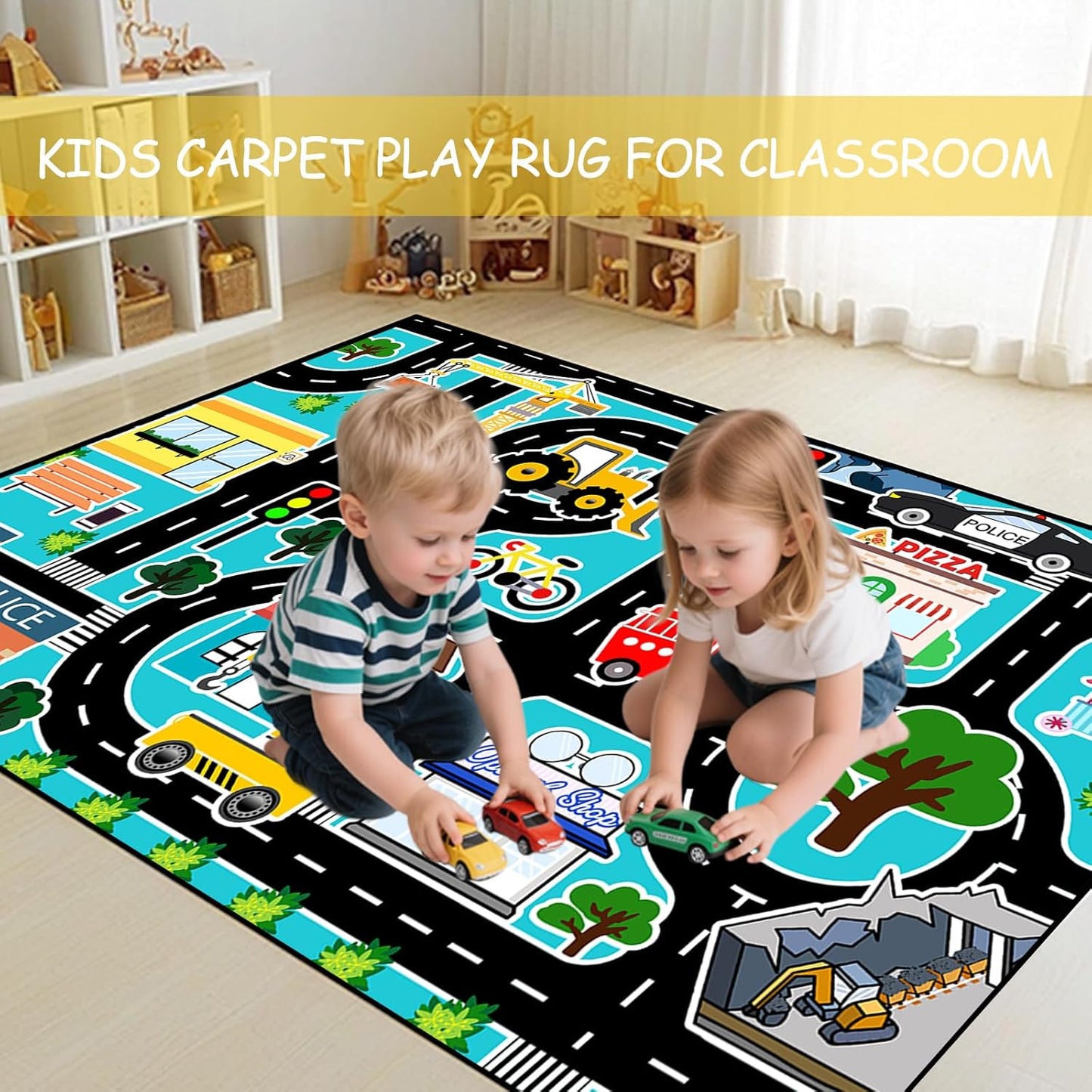 2.5x4 Car Rug Play Mat - Kids Play Carpet City Life Road Map Rug Educational Traffic Track Car Mat for Kids Toy Cars
