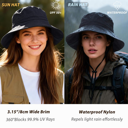 TILUYAMO Waterproof Bucket Hat Rain Hat for Women Men, Shapeable Packable Sun Hat UPF50+ Safari Hats for Hiking Fishing(Avocado Green)
