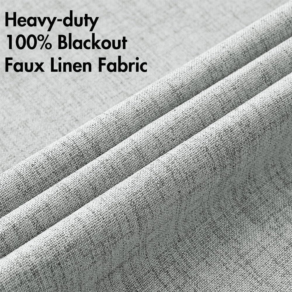 MIULEE 100% Blackout Linen Curtains - Thermal Insulated Grommet Drapes in Glacier Gray | 52 x 84 Inch (2 Panels)