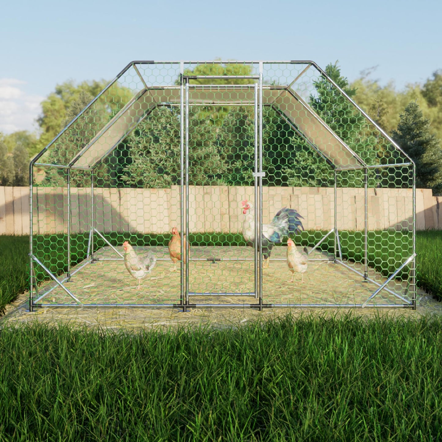 KEIKI Large Metal Chicken Coop, Metal Chicken Run, Farm Poultry Run Hutch Hen House, Outdoor Walk-in Chicken Pen for Poultry Duck Rabbit, 12.84ft x 9.94ft x 6.36ft