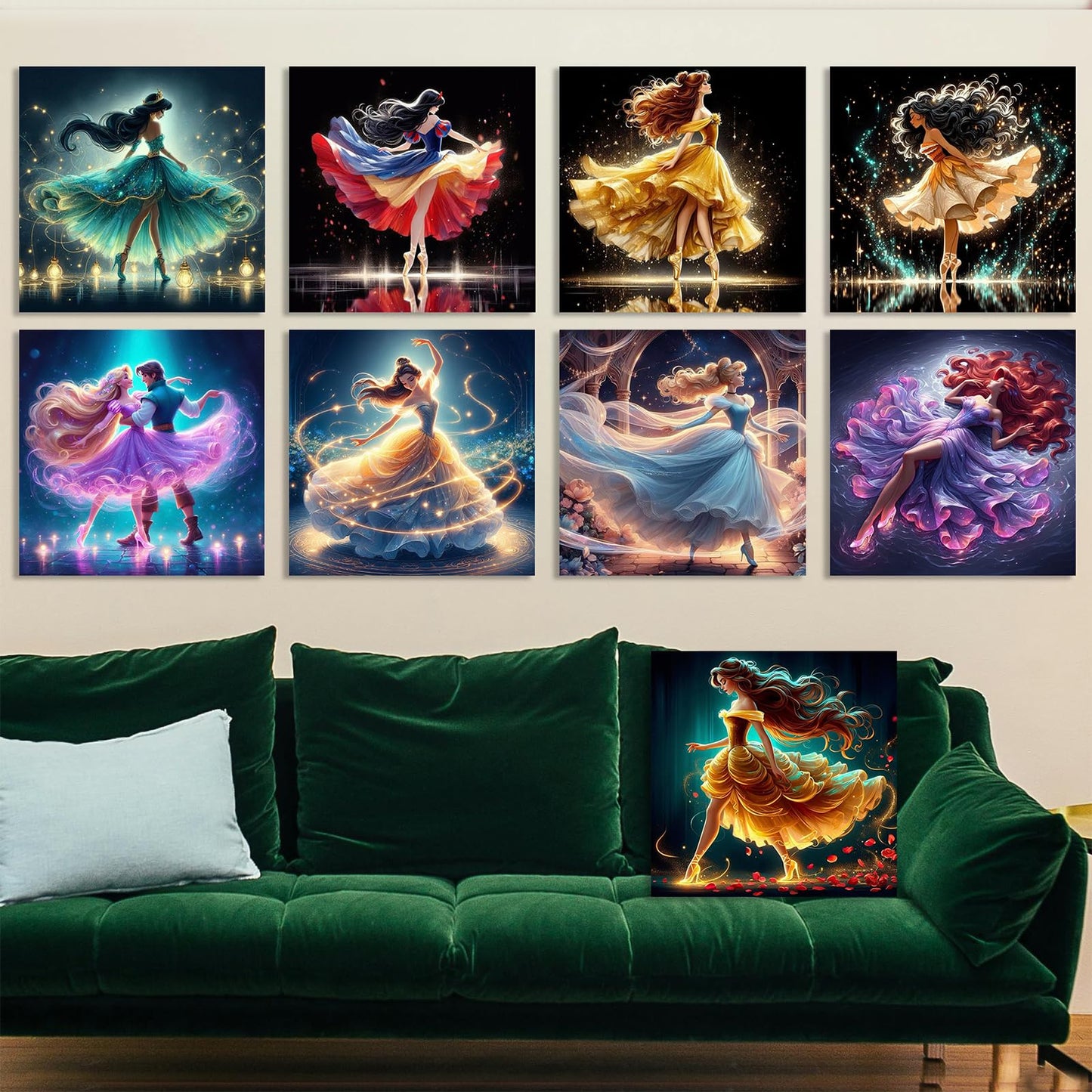 KEYRANKE 9 Pack Diamond Painting Kits for Adults 5D DIY Princess Diamond Art Kit Paint with Round Full Drill Diamonds for Beginners Gem Paintings Art for Home Wall Decor Gifts(12X12 Inch)