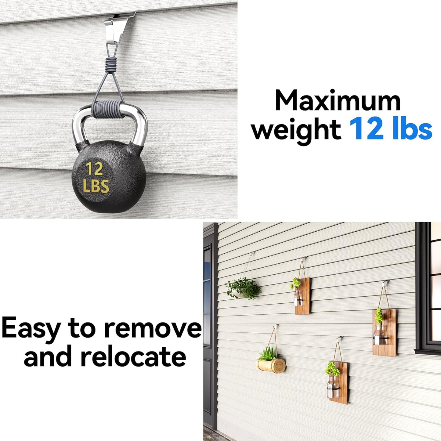 20 Pack Amuille Vinyl Siding Hooks, No Hole Siding Hanging Hangers, Heavy-Duty Stainless Steel Vinyl Siding Hanger