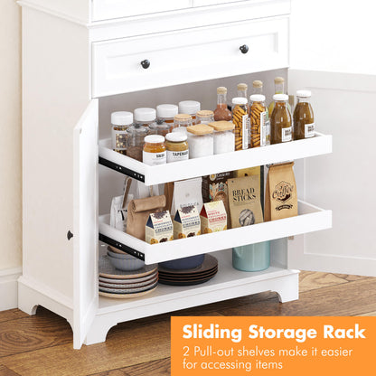Spirich 71'' Tall Kitchen Pantry Cabinet, Wood Food Pantry Cabinet with Drawers and Wine Glass Rack, Freestanding Storage Cabinet for Kitchen, Living Room, Dining Room, White