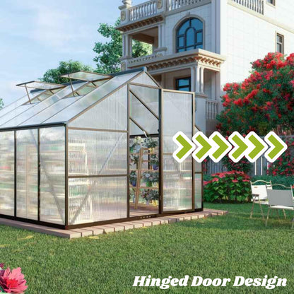 8x10 FT Greenhouse for Outdoors, Polycarbonate Greenhouse with Quick Setup Structure and Roof Vent, Aluminum Large Walk-in Green House for Outside Garden Backyard, Dark Gray