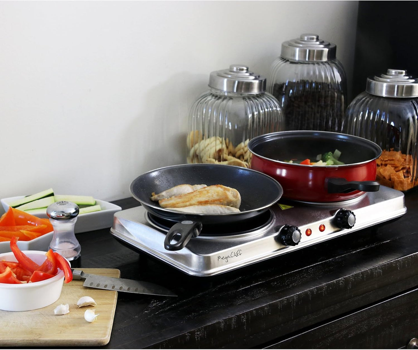 MegaChef Portable Electric Stove, Indoor and Outdoor Dual Vitro-Ceramic Infrared Cooktop
