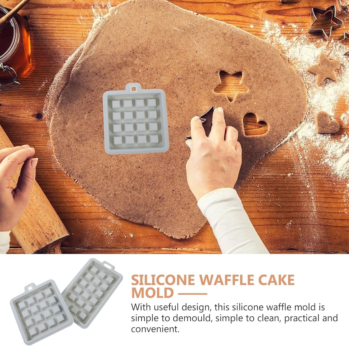Hemobllo 2 Pcs Mini Silicone Waffle Mold Set for Baking, Rectangle Square Waffle Molds, Blue