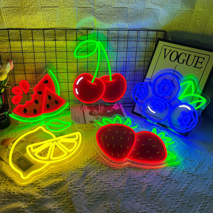 Cherry Neon Sign for Wall Decor, Dimmable Red Printed Cherries Neon Lights, Vibrant Fruit Themed Neons LED Signs for Kids Room, Bedroom, Restaurant, Bar, Club, Fruit Shop, Birthday Party (Cherry)