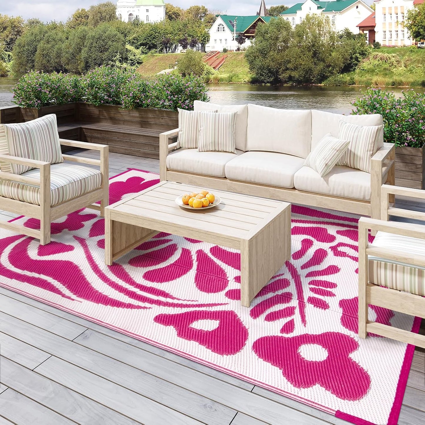Wonnitar Outdoor Rug 6x9, Waterproof RV Camping Rug, Reversible Plastic Straw Mat for Garden, Beach, and Camp