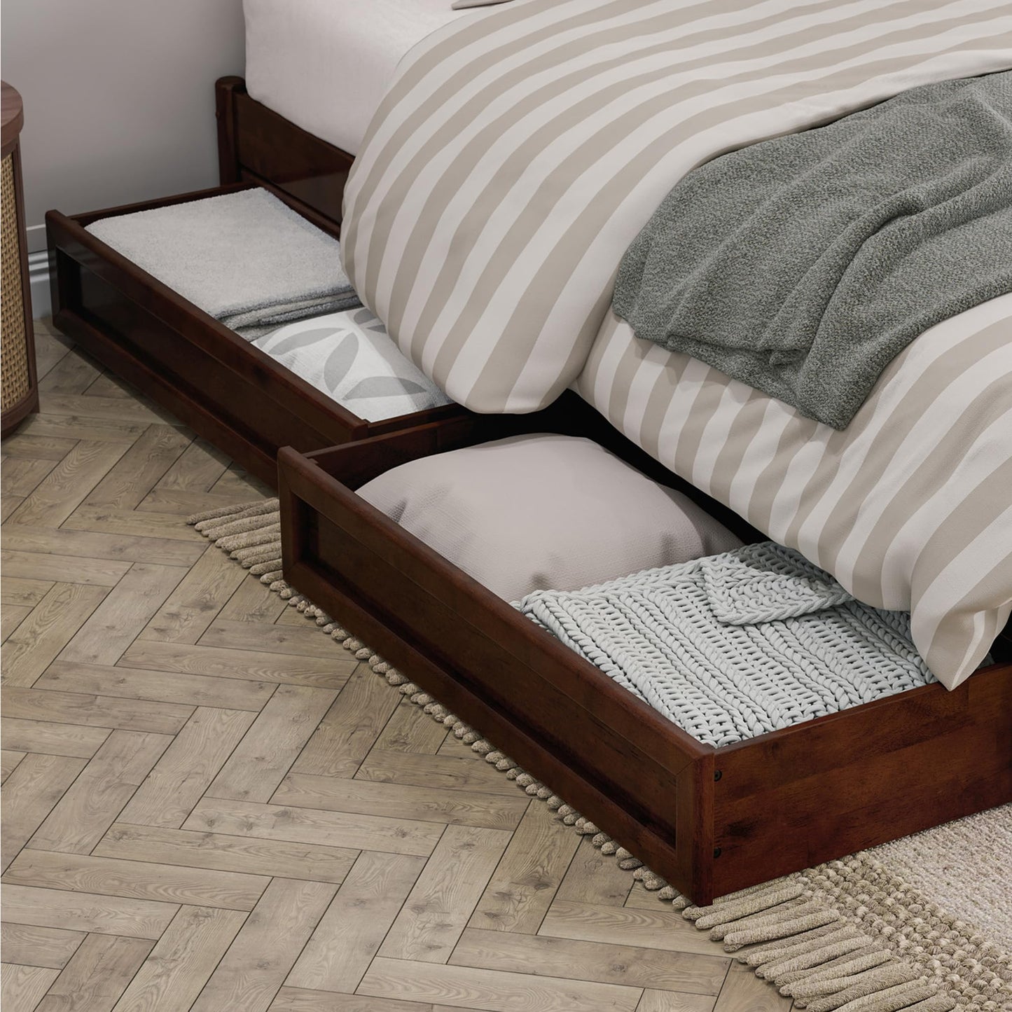 AFI, Wesley King Platform Bed with Panel Footboard & Storage Drawers, Walnut